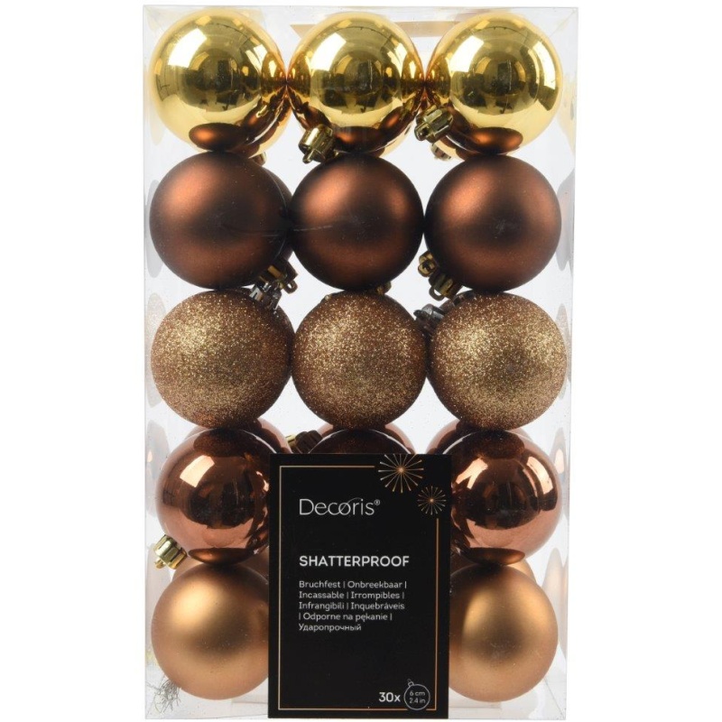 Decoris Decoris 30 Pack Baubles - Gold/Brown