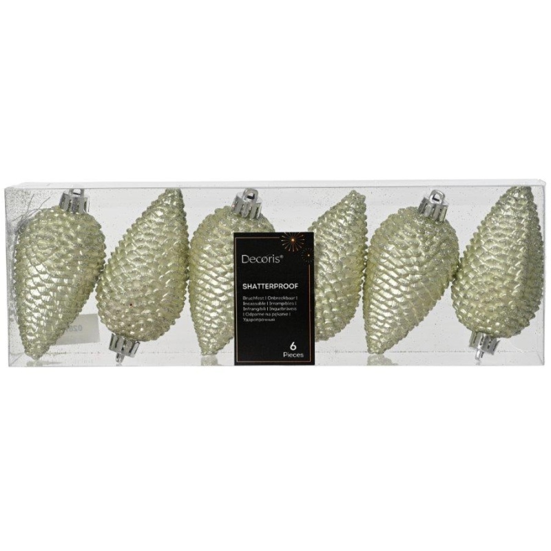 Decoris Decoris 6 Pack Pinecone Baubles - White/Mint