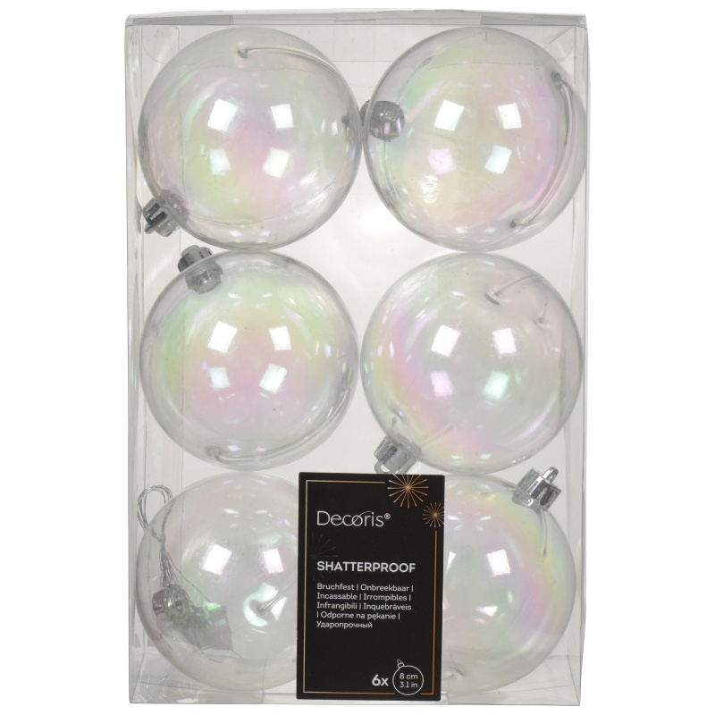 Decoris Decoris 6 Pack Baubles - Transparent/Iris