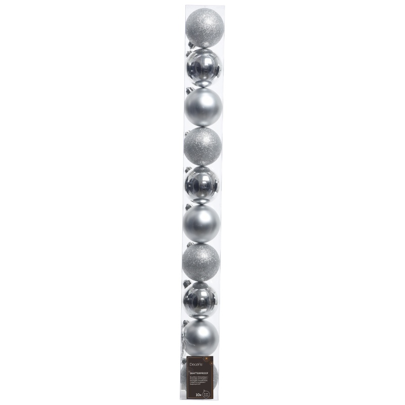 Decoris Decoris 10 Pack Baubles - Shiny/Matt/Glitter Silver