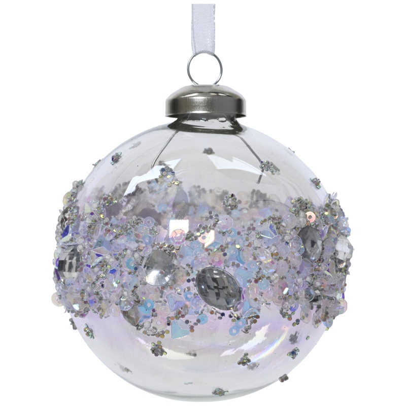 Decoris Decoris Hanging Glass Bauble With Spangles - Diamond