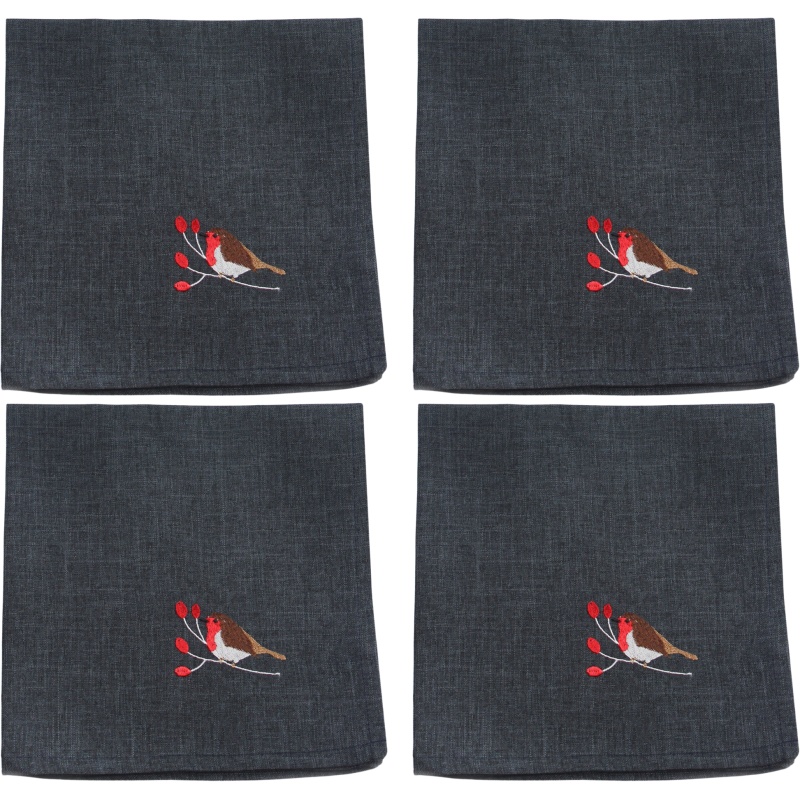 Peggy Wilkins Peggy Wilkins Winter Robins Napkins 45cm - Pewter