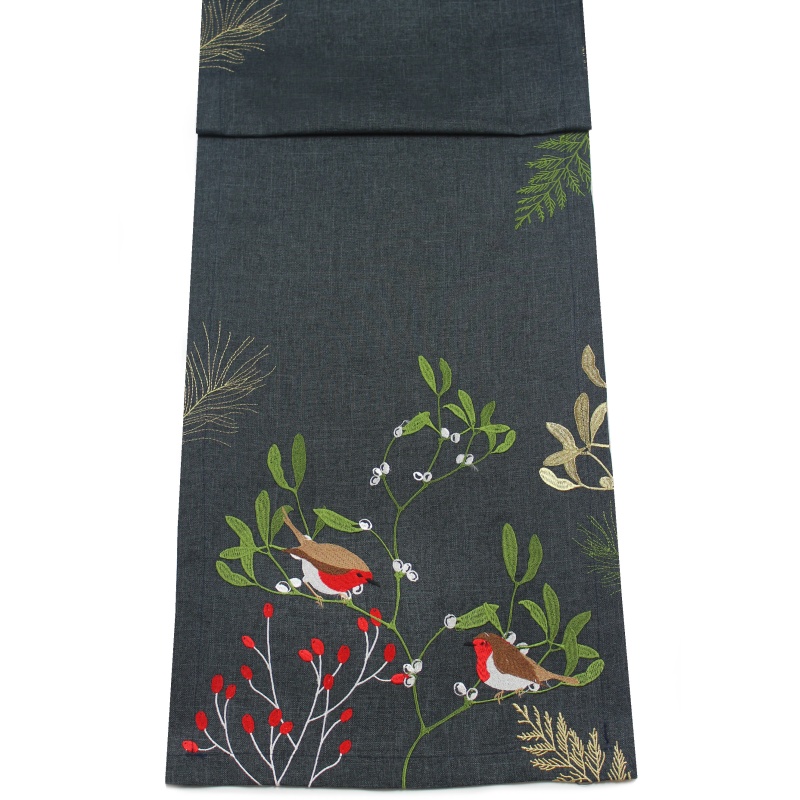 Peggy Wilkins Winter Robins Table Runner 14"x75"