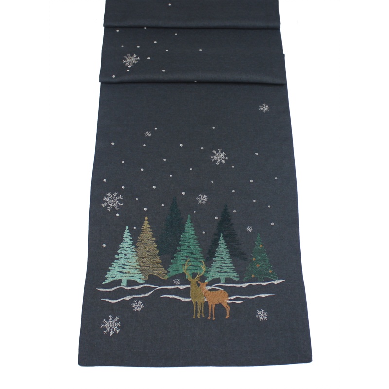 Peggy Wilkins Magical Woodland Table Runner 35x190cm - Pewter