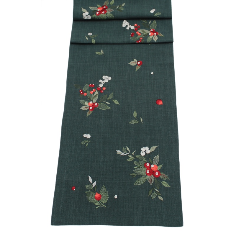 Peggy Wilkins Rosehip Table Runner 35x190cm - Green