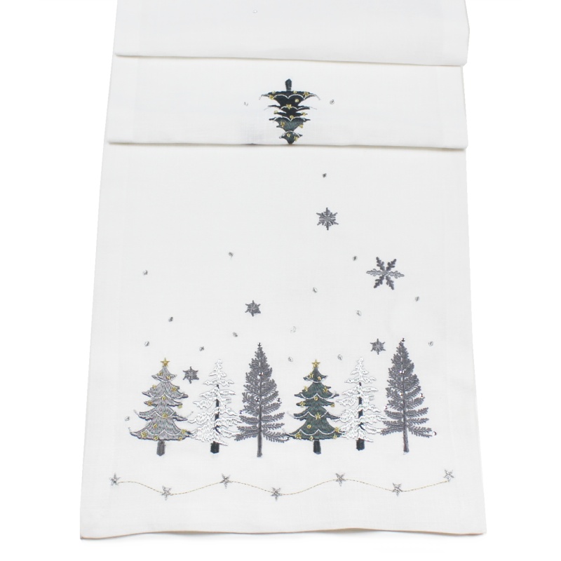 Peggy Wilkins Metallic Tree Table Runner 35x190cm - White