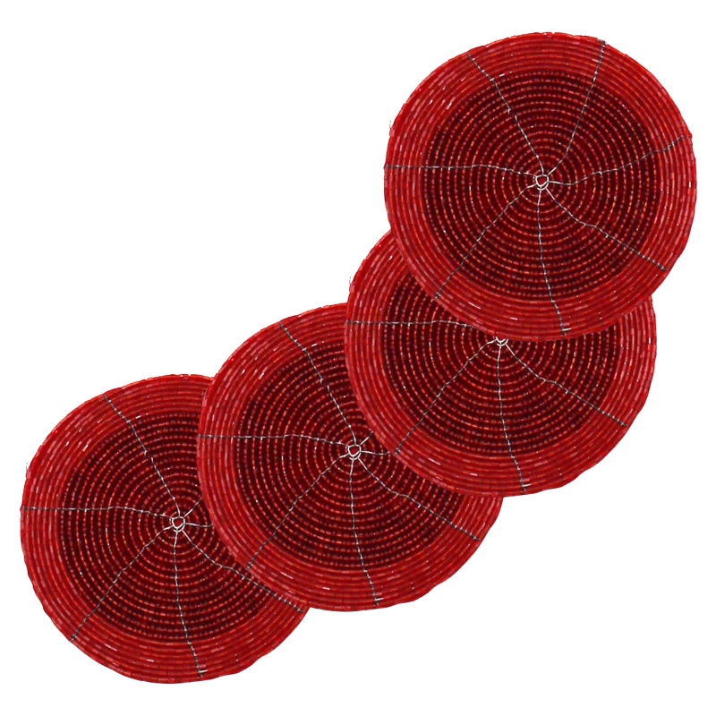 Peggy Wilkins Bliss Beaded Coasters Set Of 4 - Red