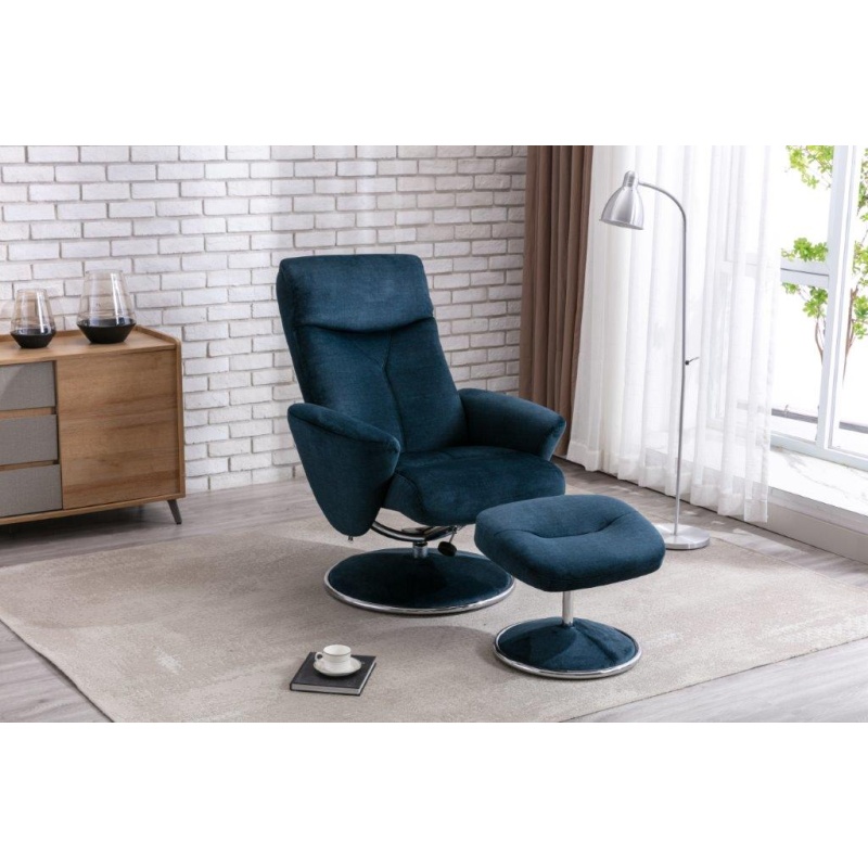 Islington Chair & Footstool Set - Deep Sea Blue Fabric