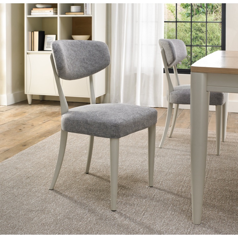 Downtown Delta Scandi Oak & Soft Grey Upholstered Back Dining Chair - Grey Lotus Fabric (Pair)