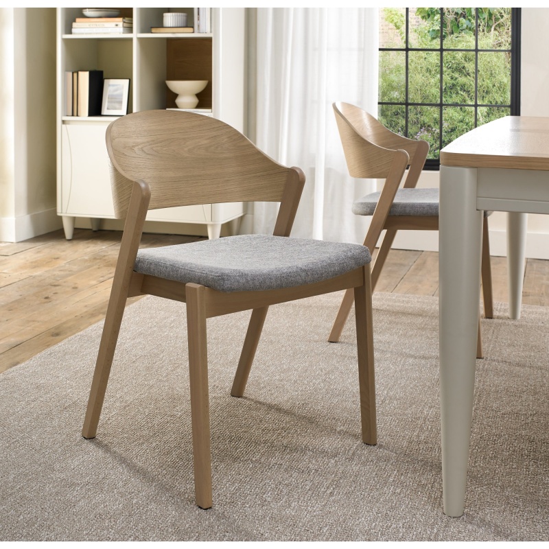 Downtown Delta Scandi Oak Ply Back Dining Chair - Grey Fabric (Pair)