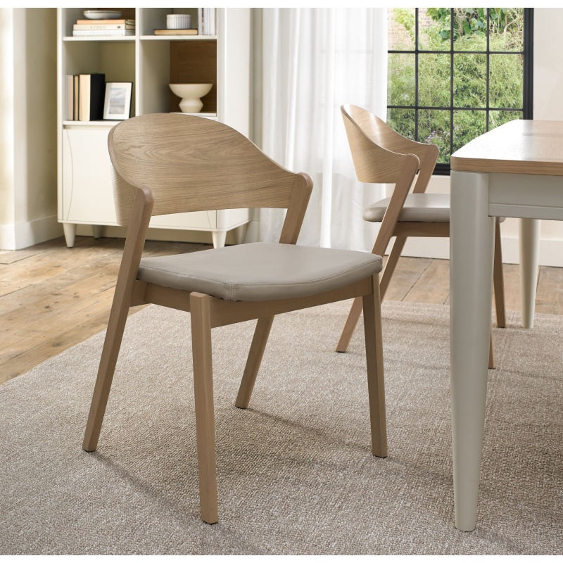 Downtown Delta Scandi Oak Ply Back Dining Chair - Ivory Bonded Leather (Pair)