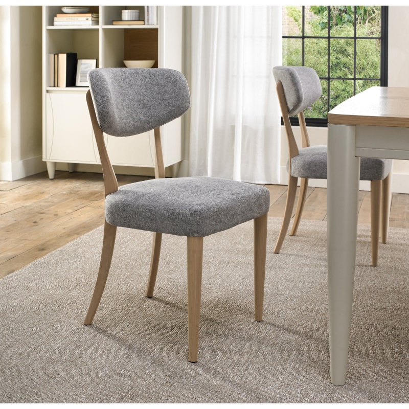 Delta Scandi Oak Upholstered Back Dining Chair - Grey Lotus Fabric Pair In Oak/Grey