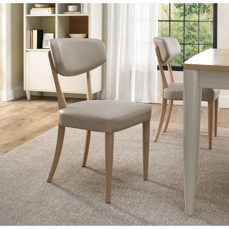 Downtown Delta Scandi Oak Upholstered Back Dining Chair - Ivory Bonded Leather (Pair)