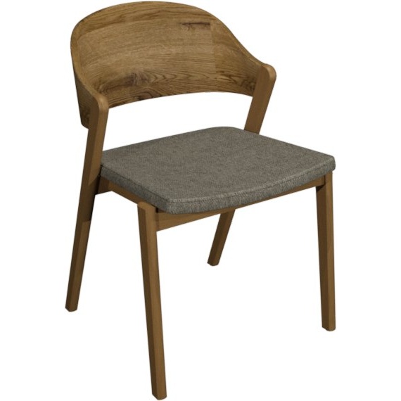 Kingston Rustic Oak Ply Back Dining Chair - Lotus Grey Fabric (Pair)