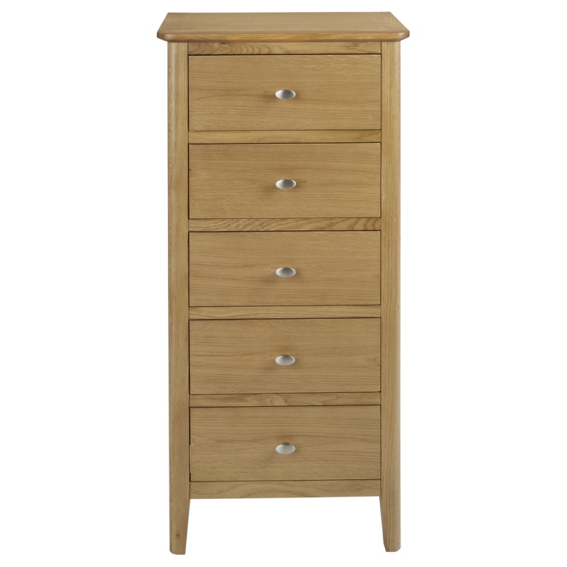 Hardwick Oak 5 Drawer Tallboy