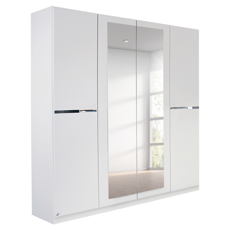 Rauch Dorsten Alpine White 181cm 4 Door/2 Mirrored Hinged Wardrobe