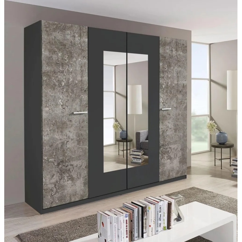 Rauch Borba Metallic Grey & Stone Grey 181cm 4 Door Hinged Wardrobe with Mirrors