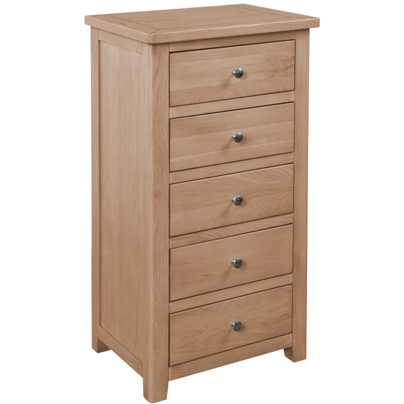 Cannes 5 Drawer Narrow Chest - Oak