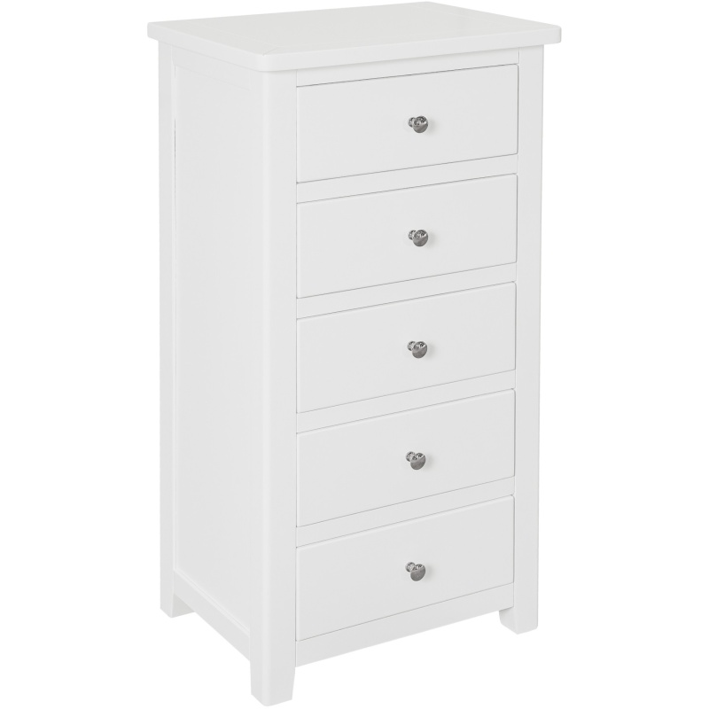 Cannes 5 Drawer Narrow Chest - Painted White