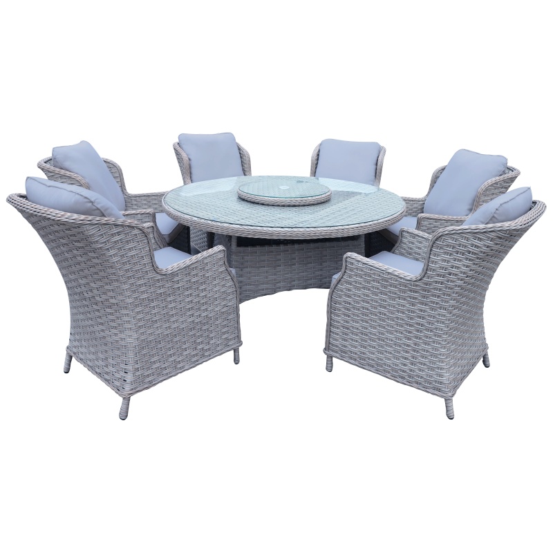 Downtown Cuba 6 Seat Dining Set With Lazy Susan - Grey