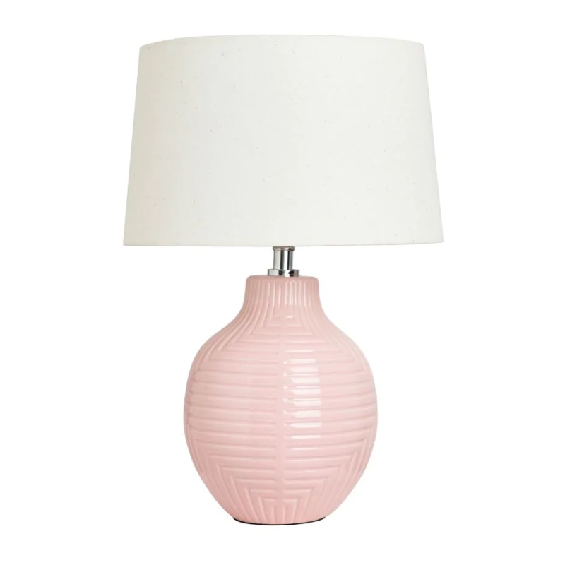 BHS Nena Ceramic Embossed Table Lamp - Pink