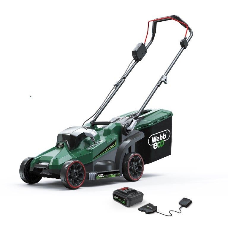 Webb Eco WEV20LM33B4 20V 33cm (13inch) Cordless Rotary Lawnmower (4Ah Battery & Charger included)