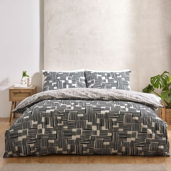 Catherine Lansfield Blocks Duvet Set - Black