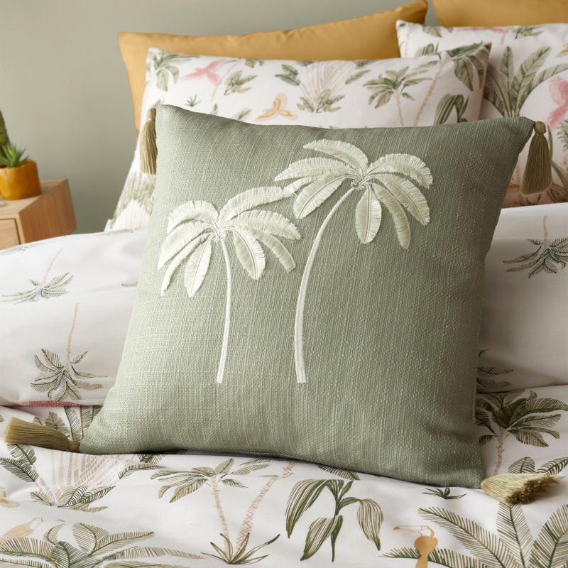 Catherine Lansfield Paradiso Palm Cushion - Sage