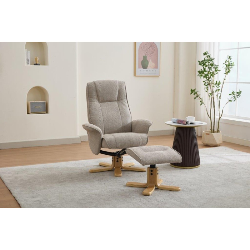 Maine Fabric Recliner Chair & Stool Set - Camel