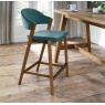 Brandon Rustic Oak Upholstered Bar Stool - Azure Velvet