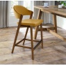 Brandon Rustic Oak Upholstered Bar Stool - Mustard Velvet