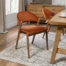 Brandon Rustic Oak Upholstered Chair Pair - Rust Velvet