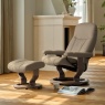 Stressless Stressless Consul Medium Chair & Footstool With Classic Base - Calido Light Beige Fabric/Smoked Oak